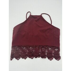 Junior’s L Windsor Maroon Cropped Tank Floral Lace Detail